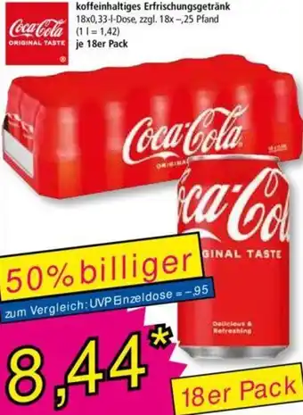 Coca-Cola koffeinhaltiges Erfrischungsgetränk 18x0,33 L Dose Angebot ...