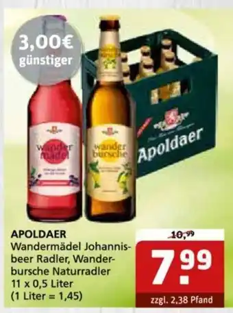 Getränke Quelle Apoldaer Wandermädel Johannis- beer Radler, Wander- bursche Naturradler 11 x 0,5 Liter Angebot