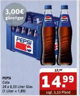 Getränke Quelle PEPSI 24 x 0,33 Liter Glas Angebot