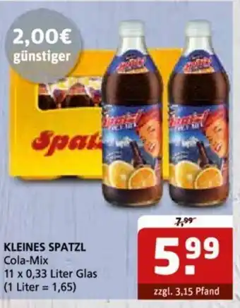 Getränke Quelle KLEINES SPATZL Cola-Mix 11 x 0,33 Liter Glas Angebot