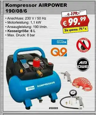 Stabilo Fachmarkt Kompressor Airpower 190 08 6 Güde Angebot