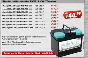 Stabilo Fachmarkt Starterbatterien Für : Pkw Lkw Traktor Angebot