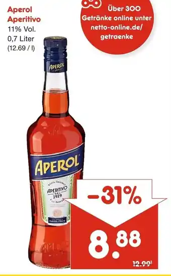 Netto Marken-Discount Aperol Aperitivo 11% Vol. 0,7 Liter Angebot