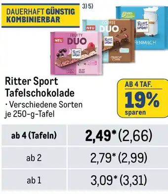 METRO Ritter SPORT je 250-g-Tafel Angebot