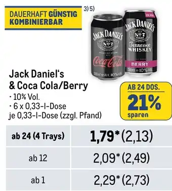 METRO Jack Daniel's & Coca Cola/Berry 330ml Angebot