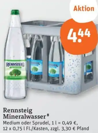 tegut Rennsteig Mineralwasser 12 x 0,75 L Fl./Kasten Angebot