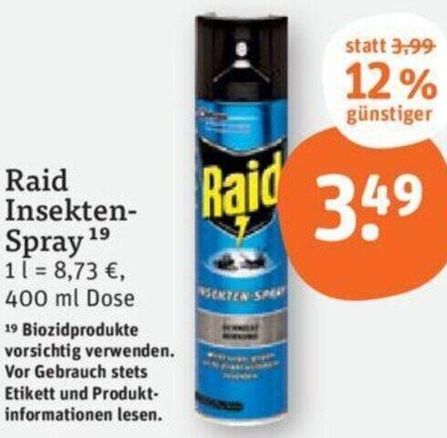 Raid Insekten Spray 400 ml Dose Angebot bei tegut