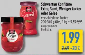 diska Schwartau Konfitüre Extra, Samt, Weniger Zucker oder Gelee 200-340 g Glas Angebot