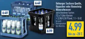 diska lleburger Sachsen Quelle, Oppacher oder Rennsteig Mineralwasser 12 x 1 Liter Kasten Angebot