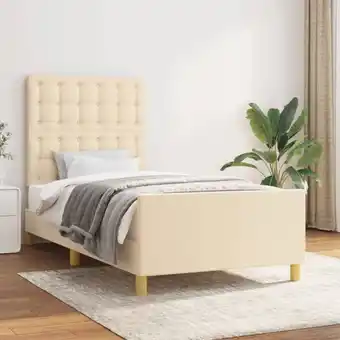 ManoMano Bett mit Kopfteil - Jugendbett Bettgestell Creme 90x200 cm Stoff BV147913 Bonnevie Angebot