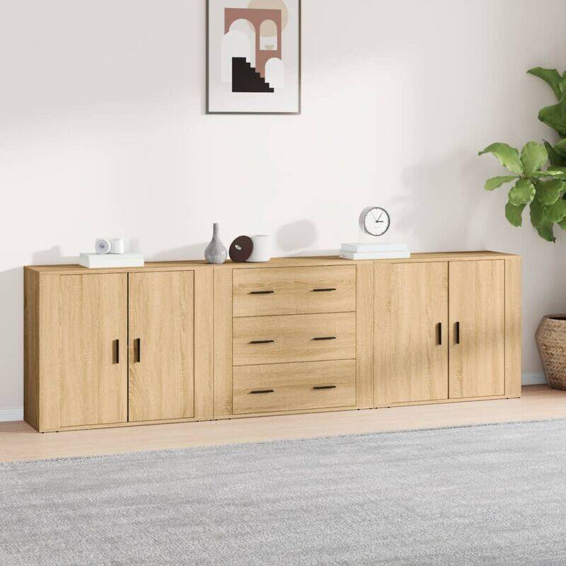 Maisonchic 3er Set Sideboards Highboards Kommoden für Wohnzimmer Küche SonomaEiche