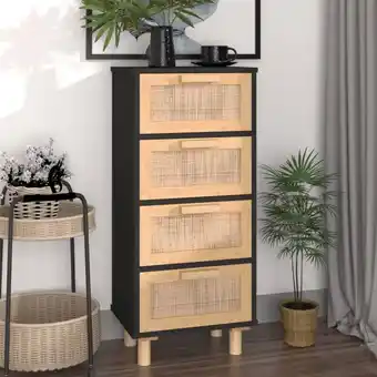 ManoMano Sideboard, Kommode, Küchenschrank, Beistellschrank, Anrichte für Wohnzimmer Schwarz 40x30x90cm Massivholz Kiefer und Natur-Ra Angebot