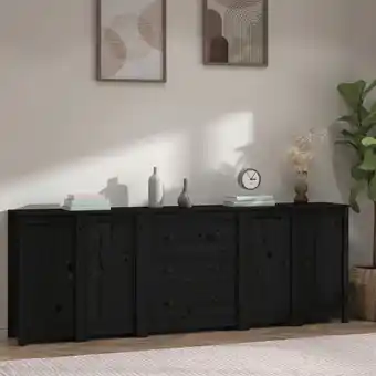 ManoMano Sideboard, Kommode, Küchenschrank, Beistellschrank, Anrichte für Wohnzimmer Schwarz 230x35x80 cm Massivholz Kiefer LLLA197258 Angebot