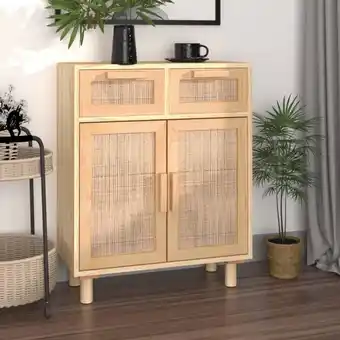 ManoMano Sideboard Kommode für Wohnzimmer - Schrank Anrichte Braun 60x30x75 cm Massivholz Kiefer und Natur-Rattan -FV70185 Angebot