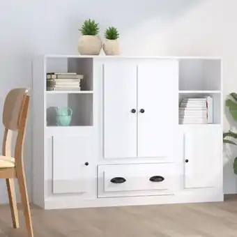 ManoMano Sideboard Highboard für Wohnzimmer - Schrank Kommode Anrichtes 3 Stk. Hochglanz-Weiß Holzwerkstoff -FV26059 Angebot