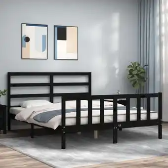 ManoMano Massivholzbett mit Kopfteil,Schlafzimmerbett,Doppelbett,Bett für Jugendliche,Erwachsene, ältere Menschen Schwarz 160x200 cm B Angebot