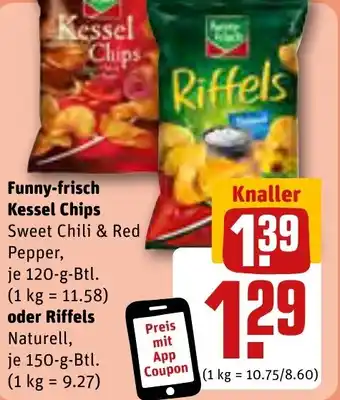 REWE Funny-frisch Kessel Chips 120 g Btl. oder Riffels 150 g Btl. Angebot