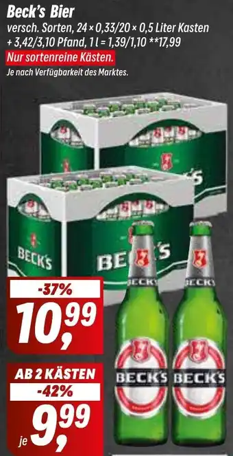 Simmel Beck's Bier 24 x 0,33/20 x 0,5 Liter Kasten Angebot