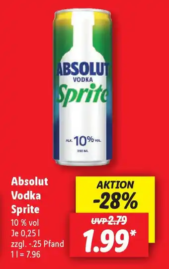 Lidl Absolut Vodka Sprite 0,25 l Angebot