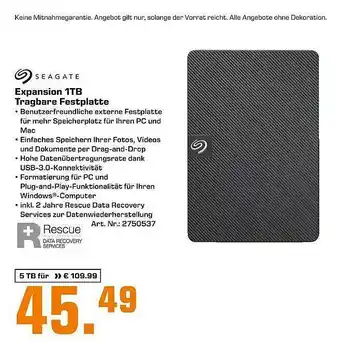 Saturn Seagate Expansion 1tb Tragbare Festplatte Angebot