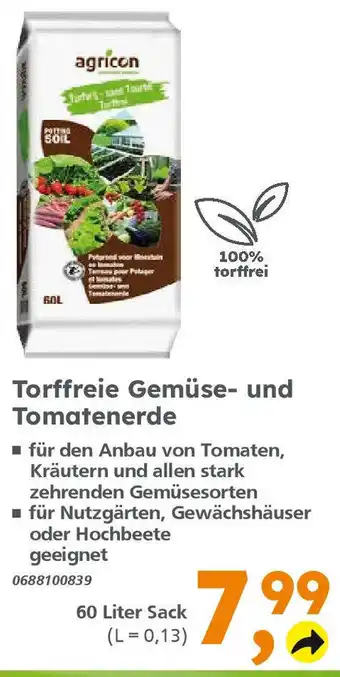 Globus Baumarkt Agricon Torffreie Gemüse und Tomatenerde 60 Liter Sack Angebot