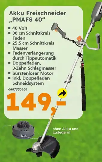 Globus Baumarkt PRIMASTER Akku Freischneider „PMAFS 40" Angebot