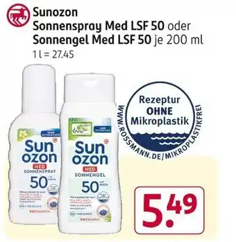 Rossmann Sunozon Sonnenspray Med LSF 50 oder Sonnengel Med LSF 50  200 ml Angebot