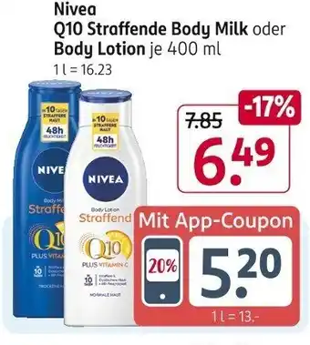 Rossmann Nivea Q10 Straffende Body Milk oder Body Lotion  400 ml Angebot