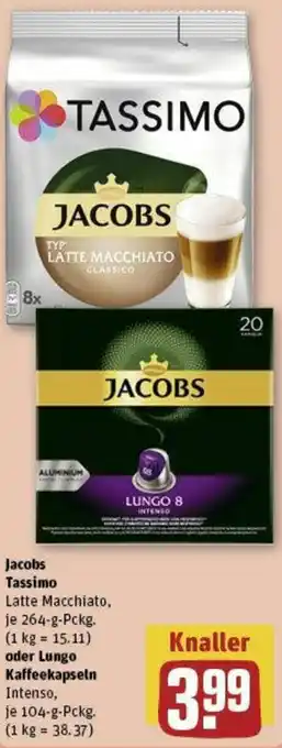 REWE Jacobs Tassimo Latte Macchiato 264-g-Pckg. oder Lungo Kaffeekapseln Intenso, 104 g Pckg. Angebot