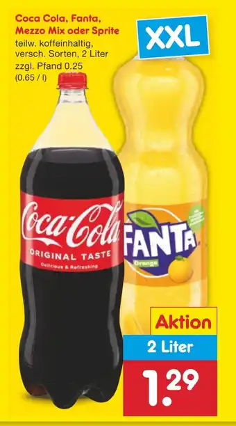 Netto Marken-Discount Coca Cola, Fanta, Mezzo Mix oder Sprite teilw. koffeinhaltig, versch. Sorten, 2 L Angebot