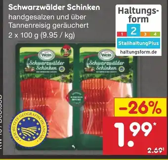 Netto Marken-Discount Schwarzwälder Schinken handgesalzen und über Tannenreisig geräuchert 2 x 100 g Angebot