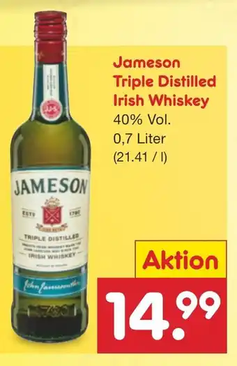 Netto Marken-Discount Jameson Triple Distilled Irish Whiskey 40% Vol. 0,7 Liter Angebot