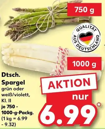 Kaufland Dtsch. Spargel Spargel grün oder weiß/viole 750 - 1000 g Packg. Angebot