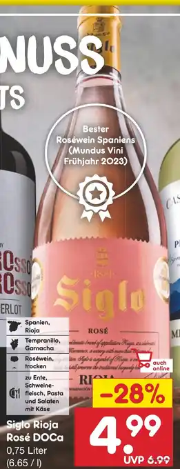 Netto Marken-Discount Siglo Rioja Rosé DOCa 0,75 Liter Angebot