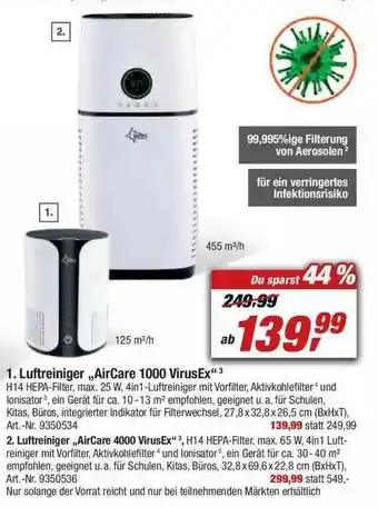 toom Baumarkt Luftreiniger „aircare 1000 Oder 4000 Virusex” Angebot