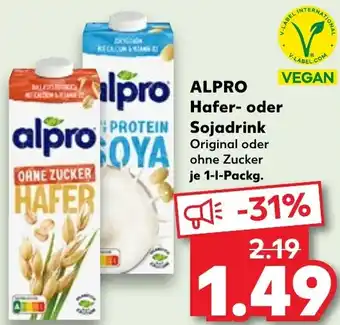 Kaufland ALPRO Hafer oder Sojadrink 1 L Packg. Angebot