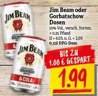 NP Discount Jim Beam oder Gorbatschow Dosen 0,33 L Angebot