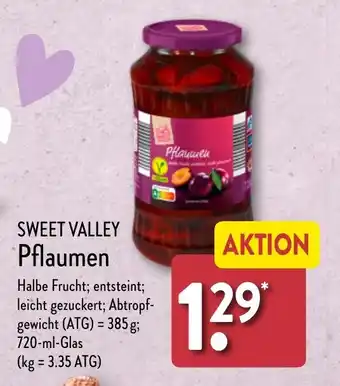 Aldi Nord SWEET VALLEY Pflaumen 720ml Angebot