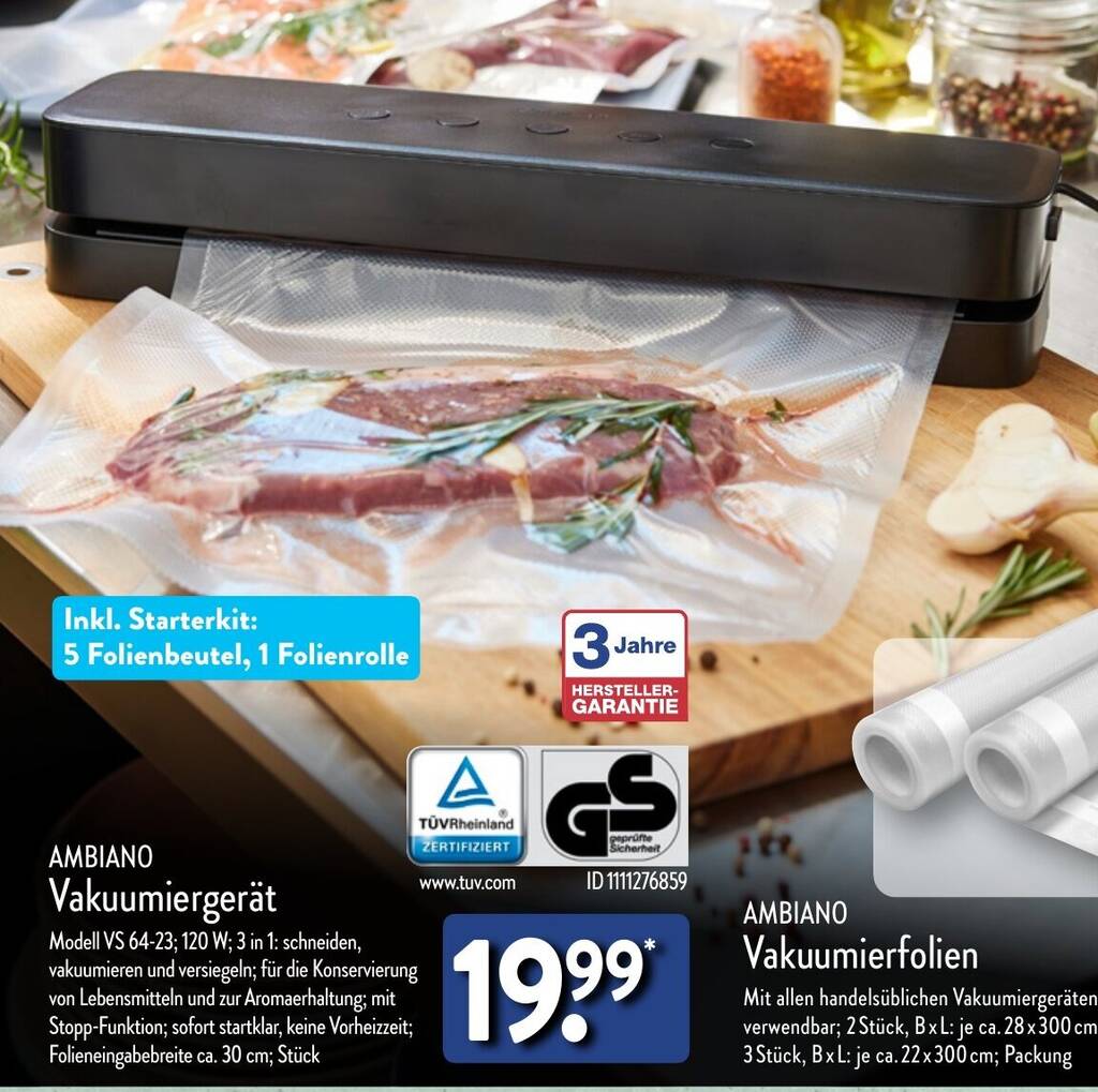 AMBIANO Vakuumiergerät Modell VS 64-23; 120 W Angebot bei Aldi Nord