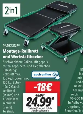 Lidl PARKSIDE Montage-Rollbrett und Werkstatthocker Angebot