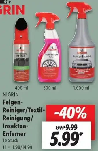 Lidl NIGRIN Felgen Reiniger/Textil Reinigung/ Insekten Entferner Angebot