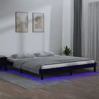 ManoMano Massivholzbett mit LEDs Doppelbett Bett für Schlafzimmer Schwarz 120x190 cm 4FT Small Double DE15501 Angebot