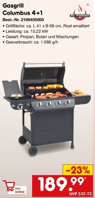 Netto Marken-Discount EL FUEGO Gasgrill Columbus 4+1 Angebot