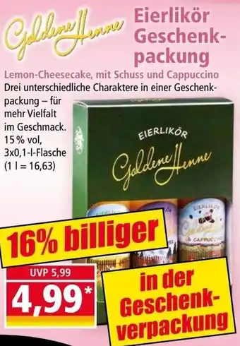 Norma Goldene Henne Eierlikör Geschenkpackung 3x0,1 L Flasche Angebot