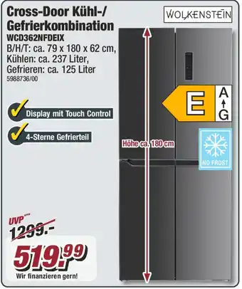 Poco WOLKENSTEIN Cross-Door Kühl-/ Gefrierkombination WCD362NFDEIX Angebot