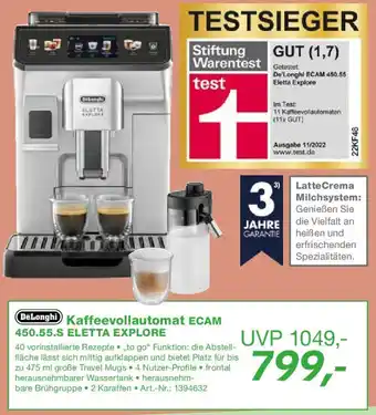 EP DeLonghi Kaffeevollautomat ECAM 450.55.S ELETTA EXPLORE Angebot