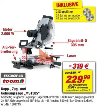 toom Baumarkt Scheppach Kapp, Zug und Gehrungssäge ,,MST305" Angebot