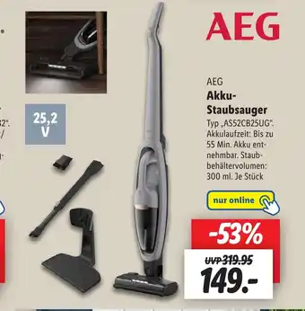 Lidl AEG Akku- Staubsauger Typ „AS52CB25UG". Angebot