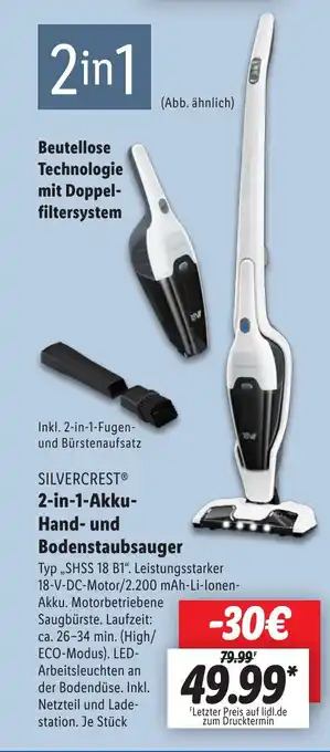 Lidl SILVERCREST 2-in-1-Akku- Hand- und Bodenstaubsauger Typ „SHSS 18 B1" Angebot