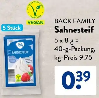 Aldi Süd BACK FAMILY Sahnesteif 40 g Packung Angebot